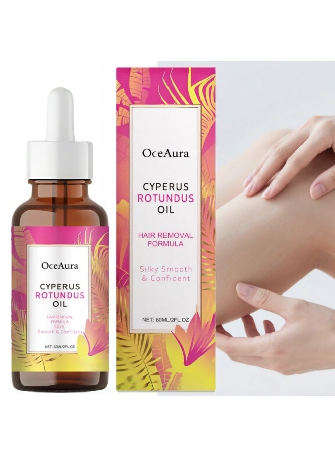 OceAura Cyperus Rotundus Oil Hair Removal Treatment 60ml | Gently Conditions Hair Follicles, Inhibits Hair Growth, Soothes and Repairs Skin, Suitable for Men and Women - Image 2