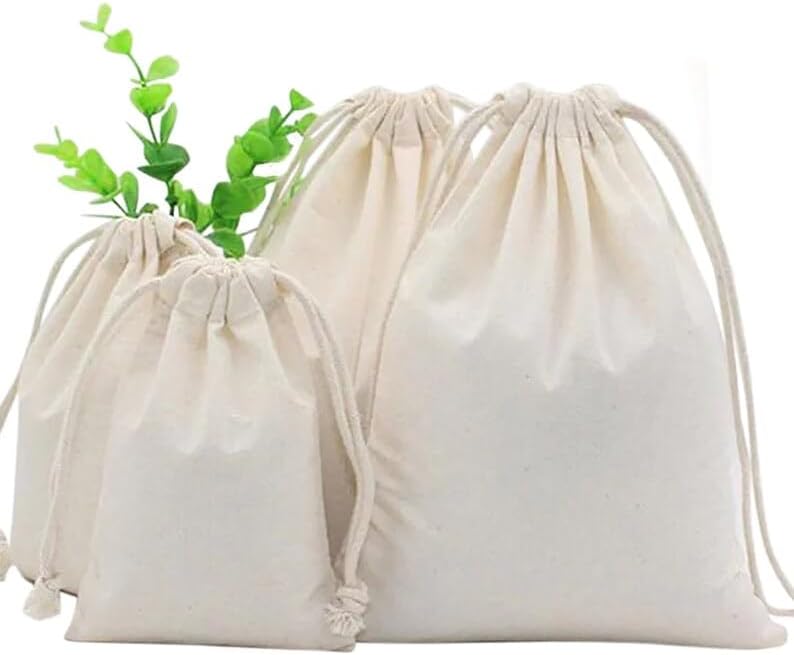 TBF 12 Pack Drawstring Pouches Gift Bags Natural Plain Wholesale Cotton Canvas for Party Favor Jewelry Blank Reusable Pouch Bags Bulk Wholesale 3 x 5 Inches - Image 1