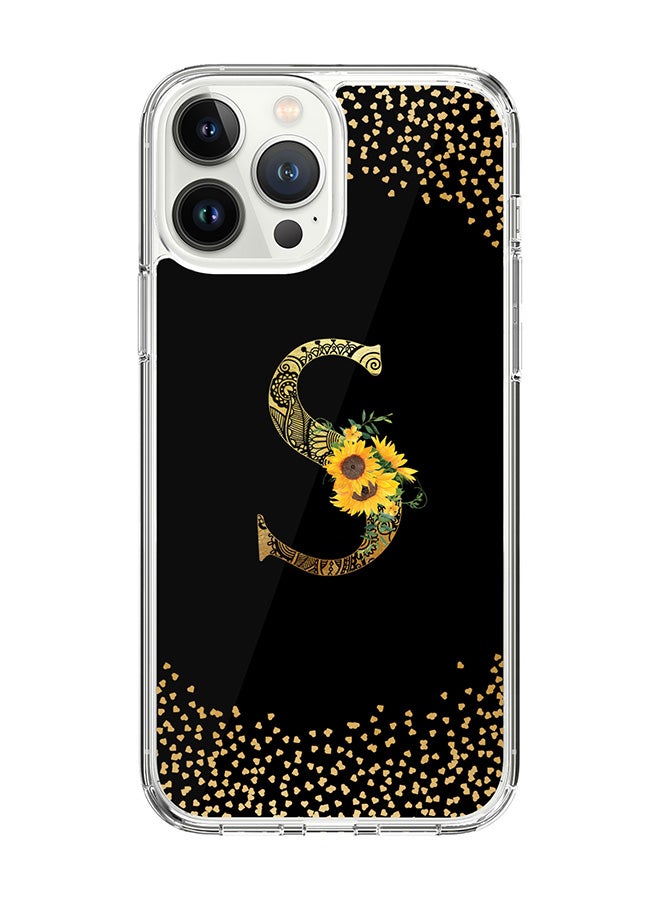 Stylizedd حافظة كلاسيكية شفافة لجهاز آيفون 15 برو ماكس، حافظة هجين ناعمة رقيقة - حرف مونوغرام مخصص بنمط زهور ماندالا - S(أسود) - Image 1