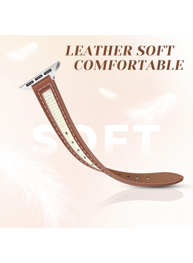 Silm Leather Bands Women Compatible with Apple Watch Band 38mm 40mm 41mm 42mm(S10/11) Grain Leather Thin Strap, Feminine Designer Wristband for iWatch Series11 10 9 8 7 6 5 4 3 2 1 SE Ultra - Image 4