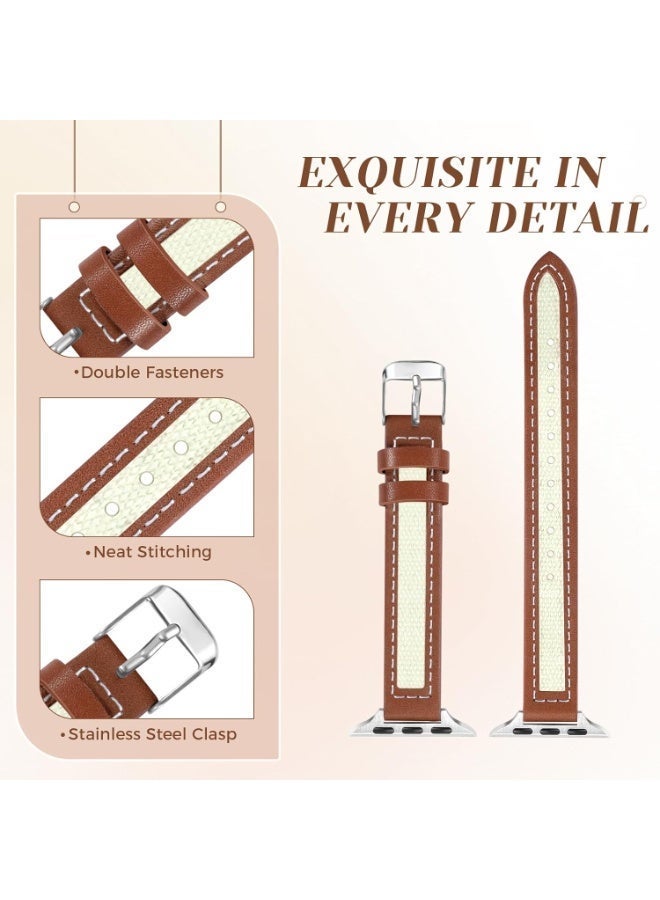 Silm Leather Bands Women Compatible with Apple Watch Band 38mm 40mm 41mm 42mm(S10/11) Grain Leather Thin Strap, Feminine Designer Wristband for iWatch Series11 10 9 8 7 6 5 4 3 2 1 SE Ultra - Image 3