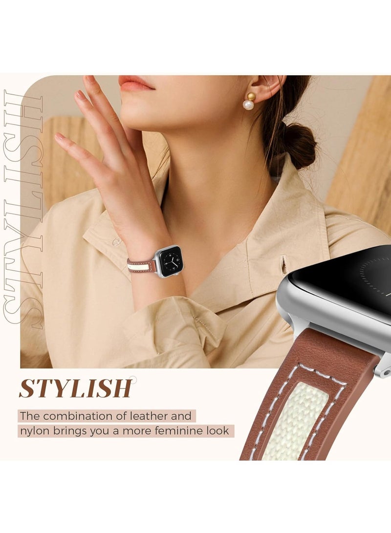 Silm Leather Bands Women Compatible with Apple Watch Band 38mm 40mm 41mm 42mm(S10/11) Grain Leather Thin Strap, Feminine Designer Wristband for iWatch Series11 10 9 8 7 6 5 4 3 2 1 SE Ultra - Image 2