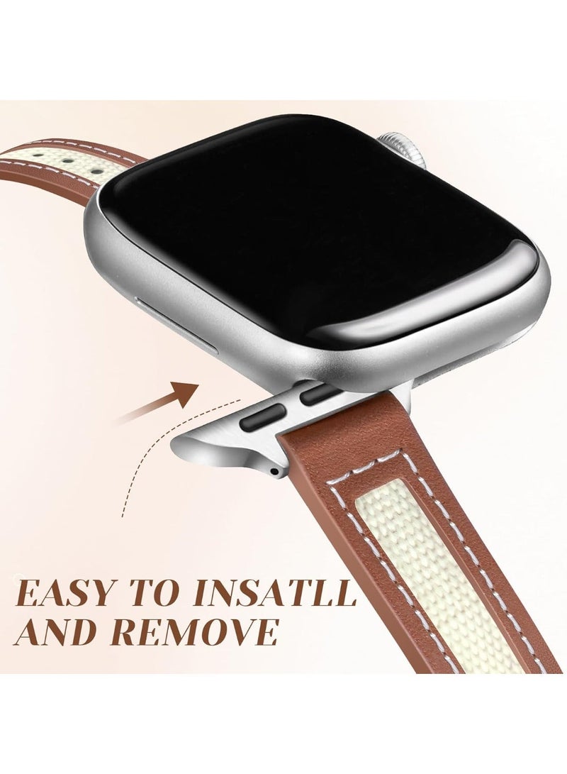 Silm Leather Bands Women Compatible with Apple Watch Band 38mm 40mm 41mm 42mm(S10/11) Grain Leather Thin Strap, Feminine Designer Wristband for iWatch Series11 10 9 8 7 6 5 4 3 2 1 SE Ultra - Image 5