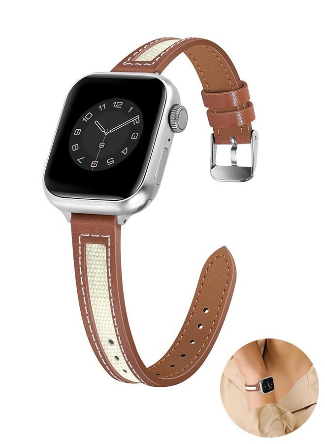 Silm Leather Bands Women Compatible with Apple Watch Band 38mm 40mm 41mm 42mm(S10/11) Grain Leather Thin Strap, Feminine Designer Wristband for iWatch Series11 10 9 8 7 6 5 4 3 2 1 SE Ultra - Image 1