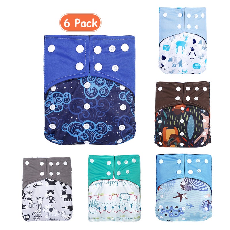 Baby Cloth Diapers Pack of 6 Adjustable Washable Resuable 2-Layer Design Strong Absorbtion Soft Diaper Pads Cover for Infants Toddlers - Image 1