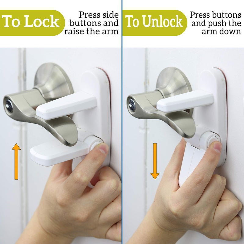Wappa Baby Door Lever Lock (3 Pack) Prevents Toddlers from Opening Doors. 3.25 L * 1.5 W * 4.5 H Easy One Hand Operation for Adults. Durable ABS with 3M Adhesive Backing. Simple Install, No Tools Needed. - Image 2