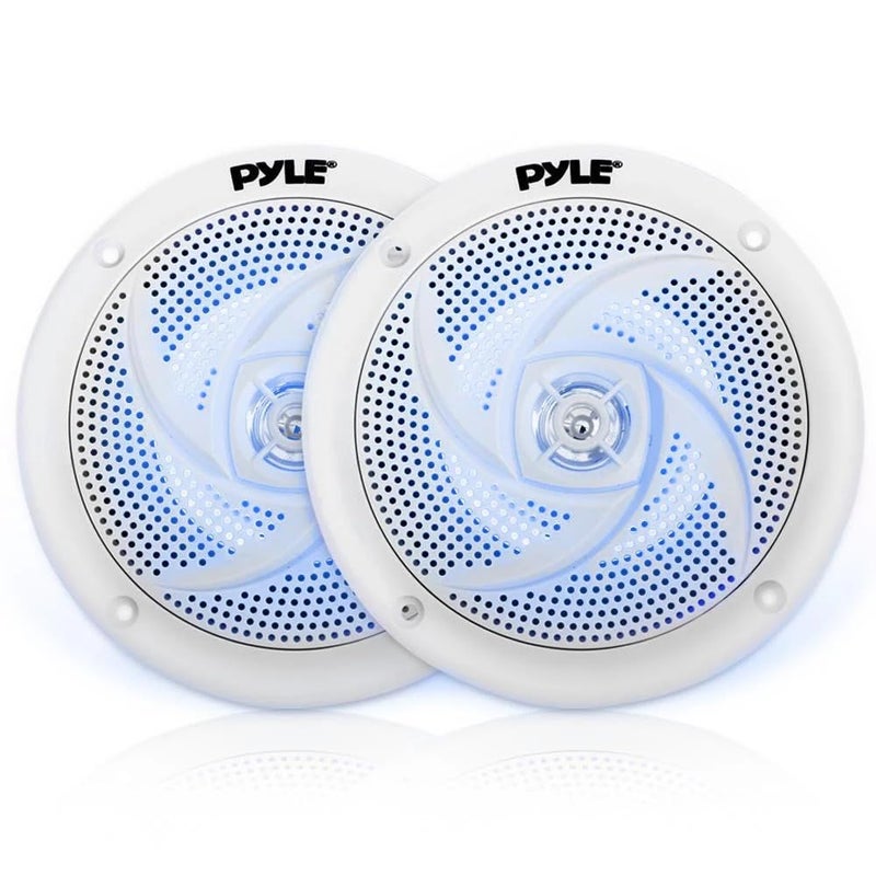 Pyle Marine Speakers 525 Inch 2 Way Waterproof and Weather Resistant Outdoor Audio Stereo Sound System with LED Lights 180 Watt Power and Low Profile Slim Style 1 Pair PLMRS53WL