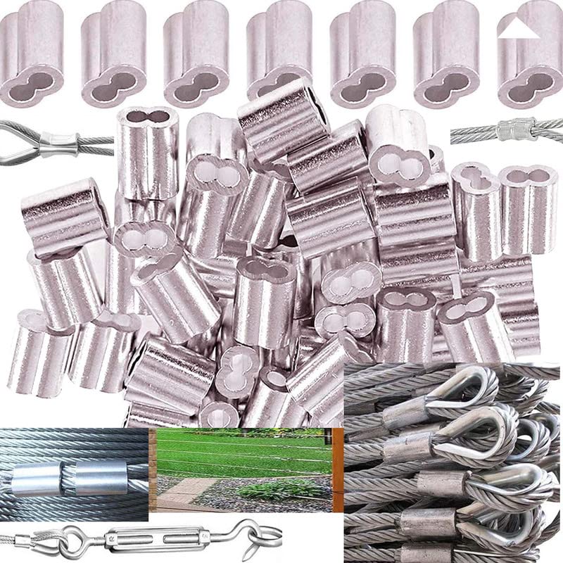 DIY Crafts 6mm, Nickel Silver, 24, Aluminum Crimping Loop Sleeve Wire Rope Sleeves Double Barrel Ferrule Galvanized Finish for Wire(6mm, Nickel Silver, 24) - Image 1