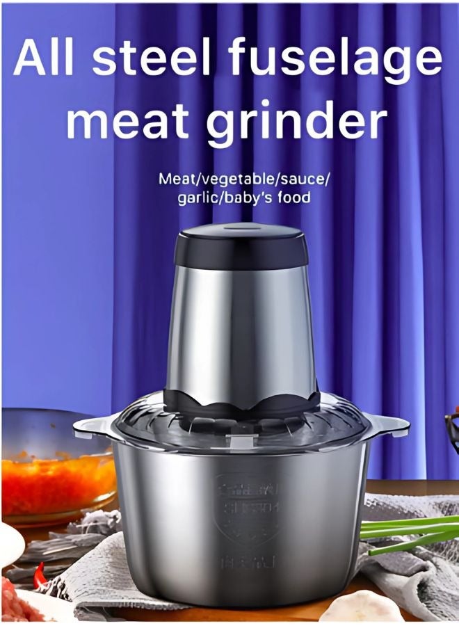 ET-LIFE Stainless Steel Bowl Electric Chopper 2L 304, Meat Grinder  Food Processor, 2-Speed Control, 300W Food Chopper Kitchen Appliance with Stainless Steel Blades, Electric Meat Blender for Vegetables , Salad, Fruits, Electric Meat chopper with Silver/Black Design - Image 2