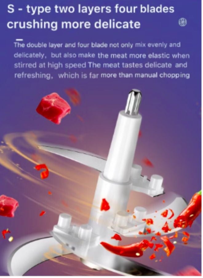 ET-LIFE Electric Food Chopper | 2L 304 Stainless Steel Bowl | 300W Meat Grinder and Food Processor | 2 Speed Control | 4 Stainless Steel Blades - Image 2