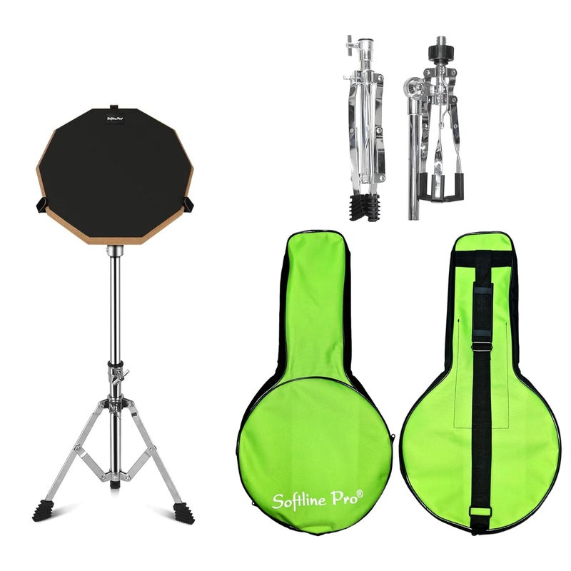 Softline Pro SP-DPPK-Kit 12" & 10 Corners Dumbed Drum Practice Pad Kit, Double Side with Stand & Bag (SP-DPPK-43-KIT-BK) - Image 1