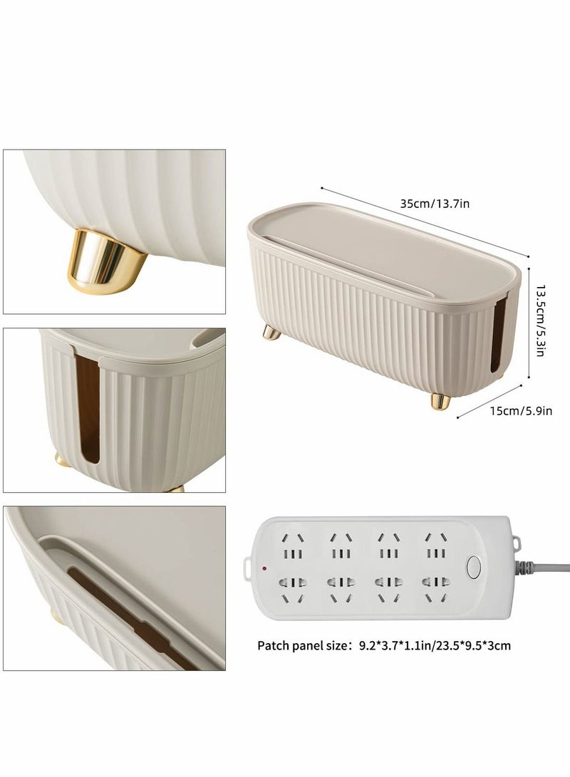 Excefore Cable Management Box Cord Organizer Insulated Storage for TV, Computer, Laptop Power Strips Fashionable Strip Home, Office Light Beige  - Image 3