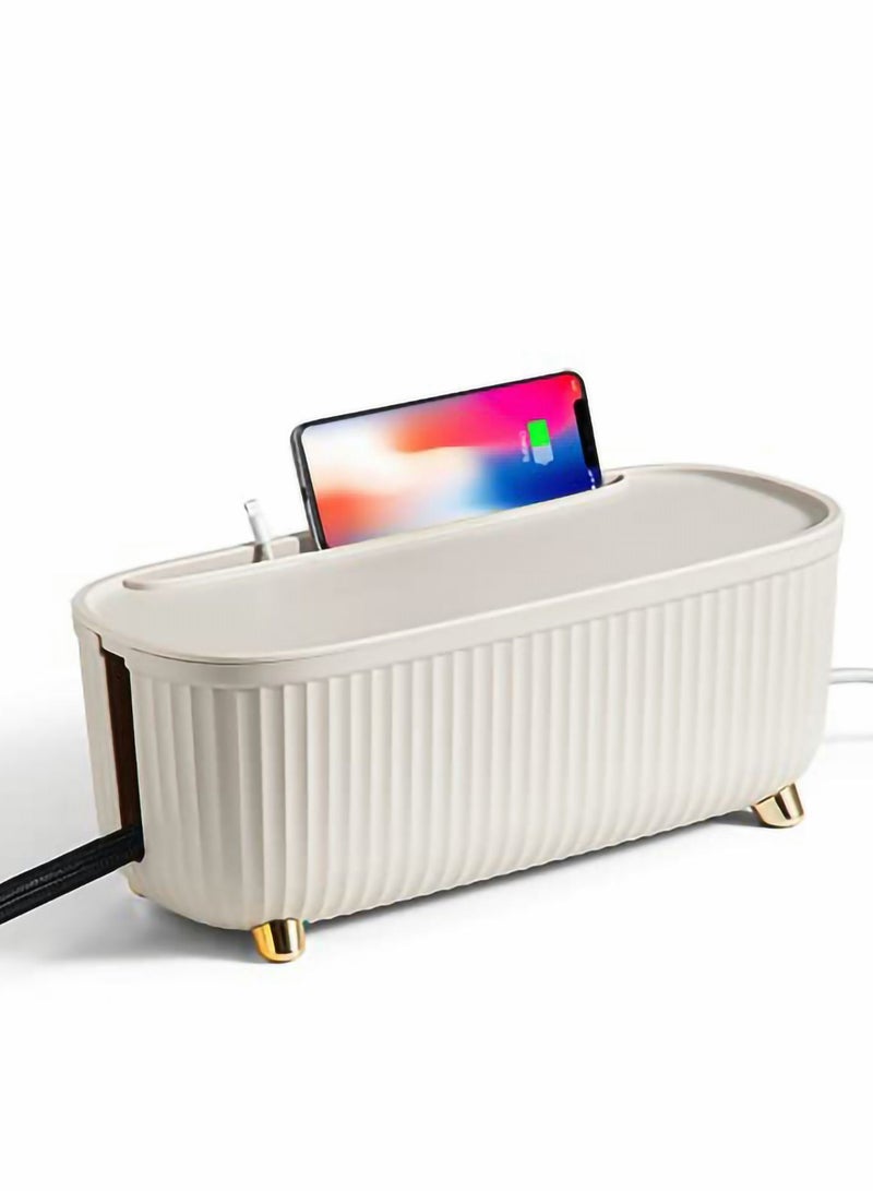 Excefore Cable Management Box Cord Organizer Insulated Storage for TV, Computer, Laptop Power Strips Fashionable Strip Home, Office Light Beige  - Image 1
