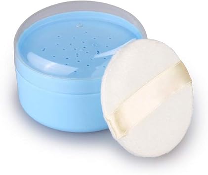 Quupy Talcum Powder Puff BoxBaby AfterBath Powder Puff Box Empty Body Powder Containerwith Powder Puffs and SifterPerfect for TravelBlue - Image 1