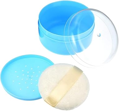 Quupy Talcum Powder Puff BoxBaby AfterBath Powder Puff Box Empty Body Powder Containerwith Powder Puffs and SifterPerfect for TravelBlue - Image 2