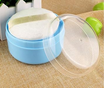 Quupy Talcum Powder Puff BoxBaby AfterBath Powder Puff Box Empty Body Powder Containerwith Powder Puffs and SifterPerfect for TravelBlue - Image 3