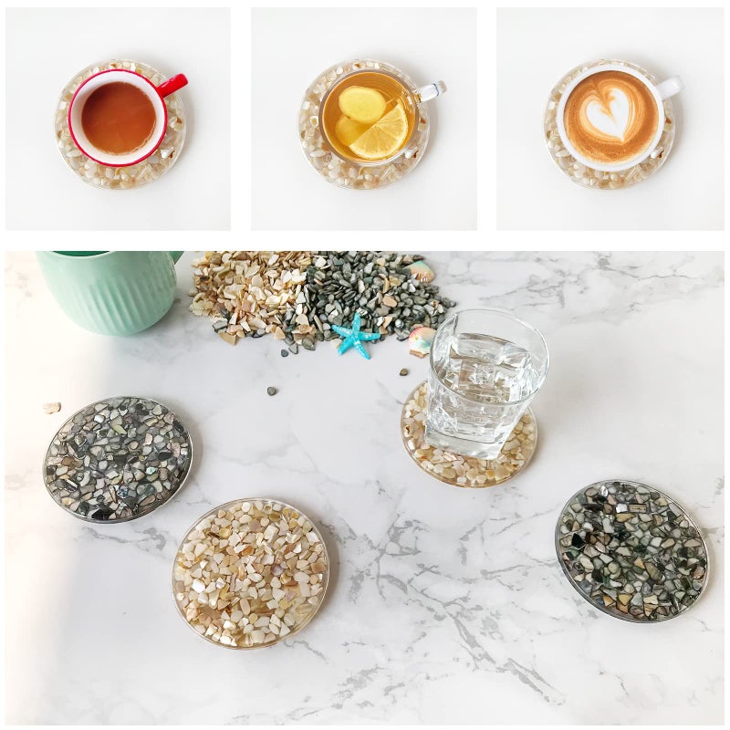 fanhuashijn الوقايات الراتنج للمشروبات السوداء السوداء: Clear Handmade Cup Heads الفريدة من نوعها شاطئ الوقايات التي يتم وضعها مع Mother Pearl for Table Outdoor Desk (مجموعة من 4)  - Image 4