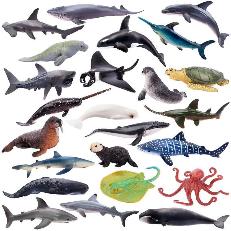 TOYMANY 24pcs Mini Ocean Animal Figurines: Realistic Cake Toppers with Sharks, Whales & Octopus - Great for Kids' Parties, Gifts & School Projects - Image 1
