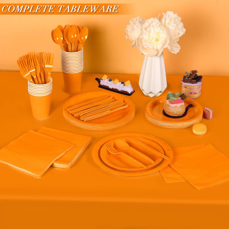 ADXCO 169-Piece Orange Party Pack: Plates  Cups  Napkins  Utensils  Tablecloth for 24 Guests - Orange Wedding or Birthday Party Decorations - Image 5