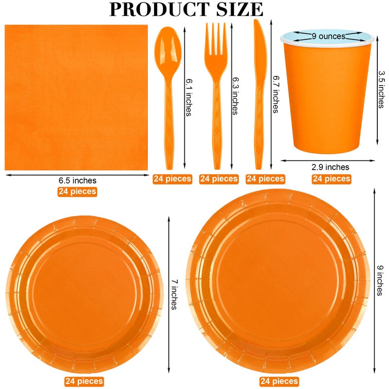 ADXCO 169-Piece Orange Party Pack: Plates  Cups  Napkins  Utensils  Tablecloth for 24 Guests - Orange Wedding or Birthday Party Decorations - Image 2