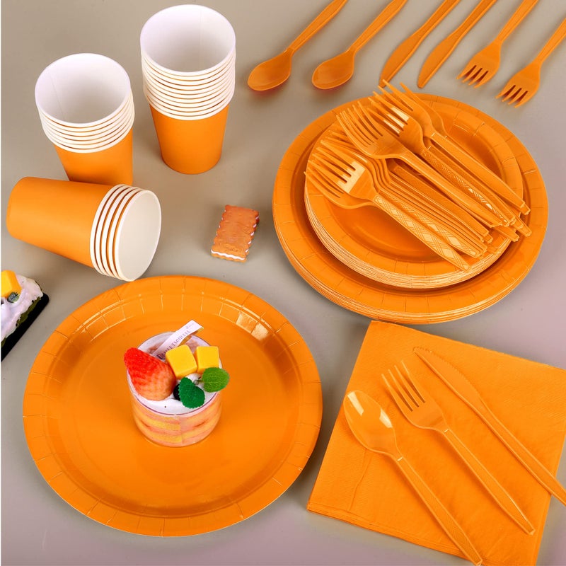 ADXCO 169-Piece Orange Party Pack: Plates  Cups  Napkins  Utensils  Tablecloth for 24 Guests - Orange Wedding or Birthday Party Decorations - Image 4