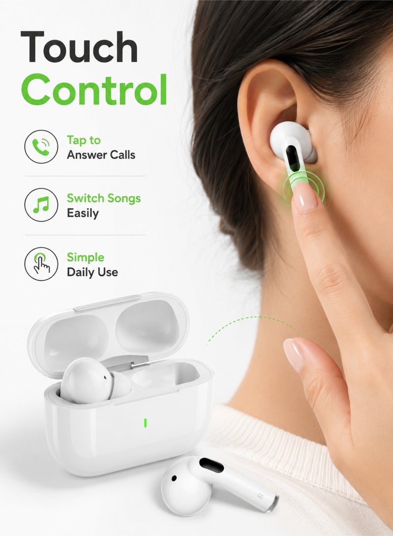 Leoxol Wireless Earbuds | 16 Hour Battery TWS Bluetooth Earphones | Touch Control In Ear Headphones With Charging Case White - Image 4