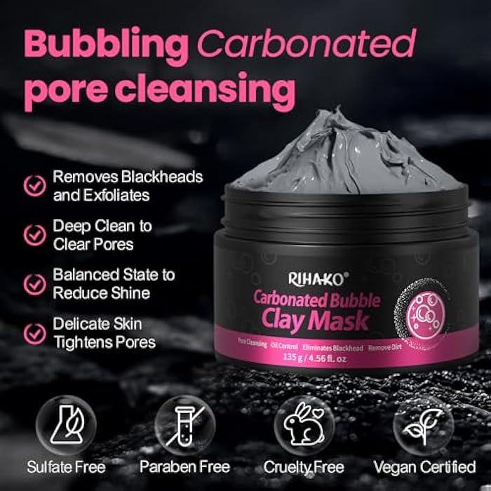 RIHAKO Stocking Stuffers for Women Carbonated Bubble Clay Mask -Exfoliation Face Mask | Detoxing Clay Mask for Blackhead Removal,Dull Skin,Skincare Facial Mask for Controlling Oil and Refining Pores - Image 2