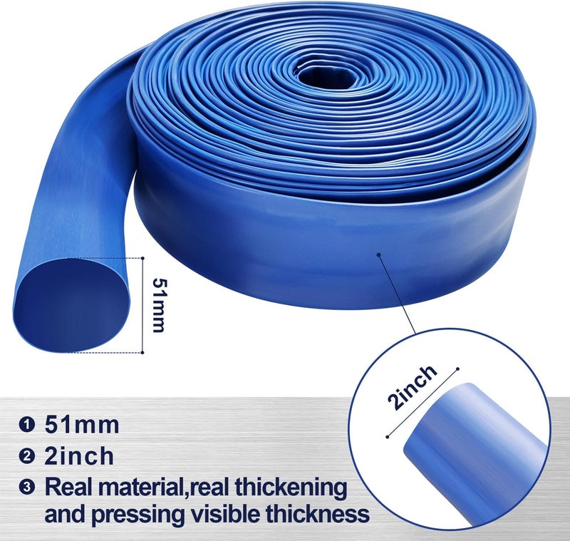 YASHINE PVC HOSE 2"*50ft, Pool Backwash Hose, Heavy Duty Reinforced Blue PVC Lay Flat Water, For Swimming Drain Pools and Clean Filters, with 2 Clamp - Image 4