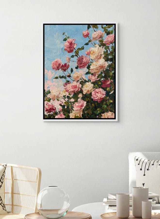 Art Decor Framed Canvas Portrait Print of Pink Roses on Blue Background Modern Abstract Floral Botanical Art Wall Décor Living Room Bedroom Office Home Décor - Image 3