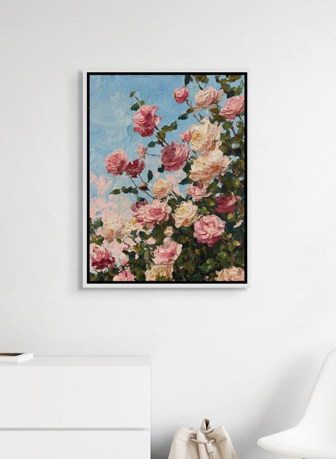 Art Decor Framed Canvas Portrait Print of Pink Roses on Blue Background Modern Abstract Floral Botanical Art Wall Décor Living Room Bedroom Office Home Décor - Image 2