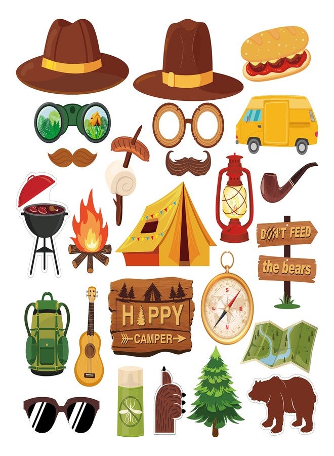 Lide Road 25Pcs Happy Camper Party Photo Props, Camping Adventure Photo Booth Props with Stick and Dot Glue for Camping Birthday Party, Baby Shower,Backyard Camp Out Campfire Hiking Adventure Party Decor - Image 1