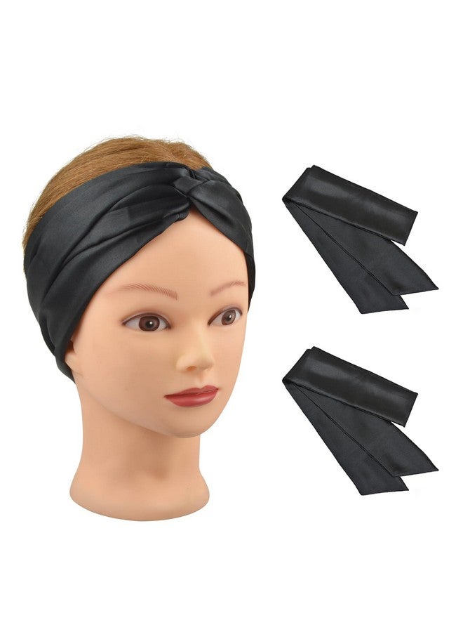YTBYT Wig Grip Band Soft Satin Scarf Fashion Headbands for Lace Frontal Wigs Fixing Makeup Sports Yoga Facial (2 Pcs, Black) - Image 1