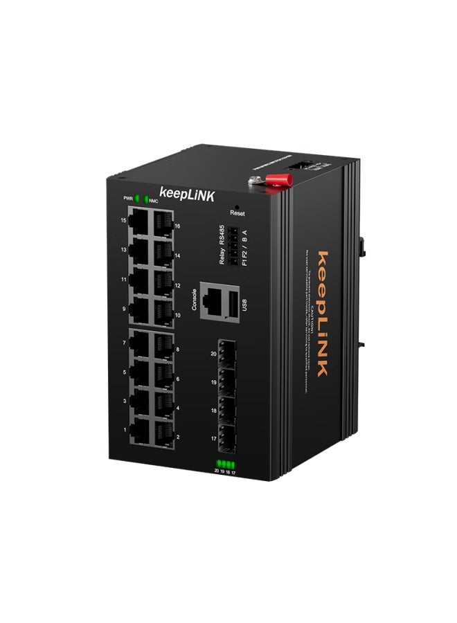 Keeplink Kp-9000 Industrial Ethernet Switch, 4 Gigabit Optical Ports + 16 Gigabit Electrical Ports + 1 485 Port + 1 Switch Port, Layer 3, Per Unit - Image 2