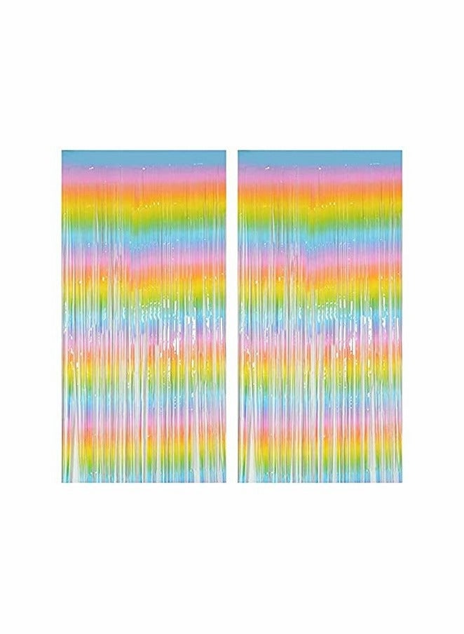 KASTWAVE Rainbow Foil Fringe Curtain, 2PCS 3.28FT x 6.56FT Metallic Tinsel Door Curtains Photo Booth Backdrop - Image 1