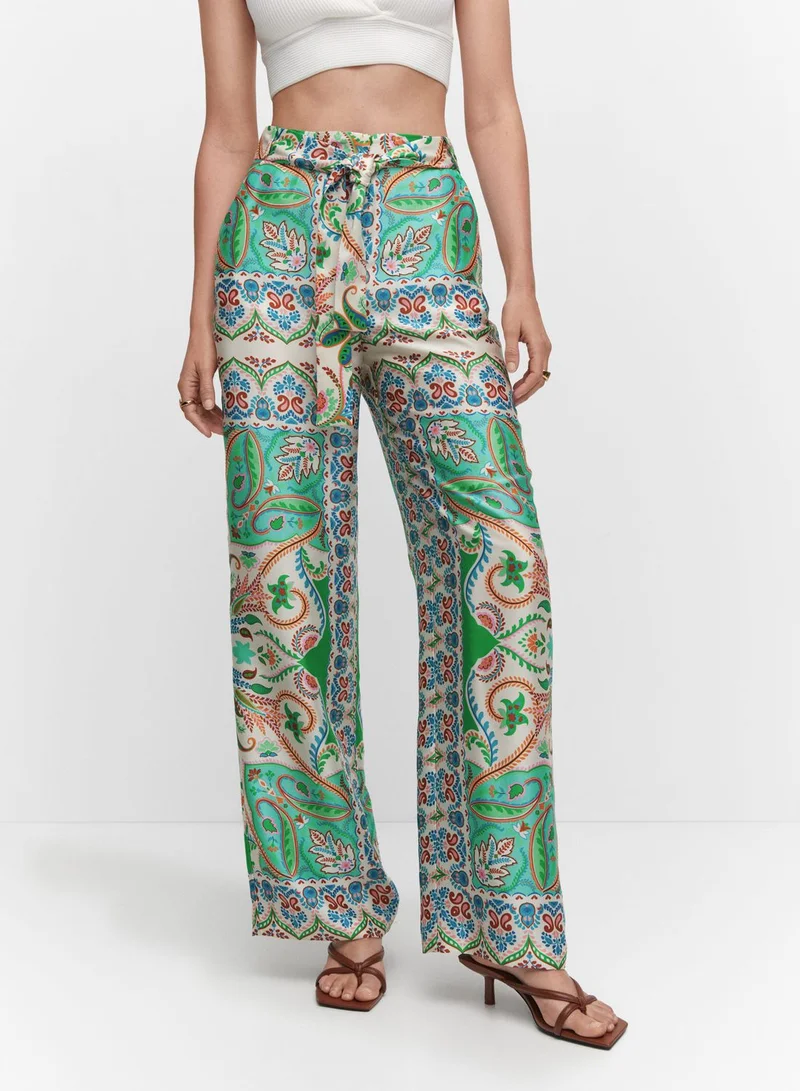 MANGO High Waist Printed Tie Detail Pants