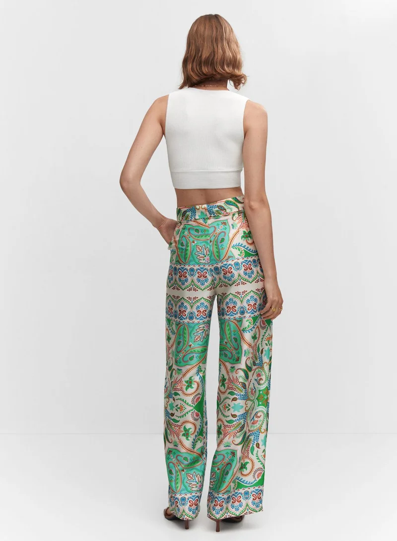 MANGO High Waist Printed Tie Detail Pants