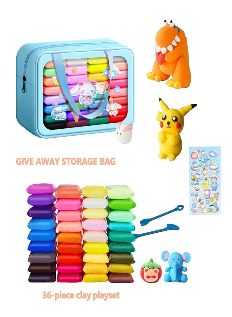 36 Colors Air Dry Foam Clay Kit – DIY Modeling Clay with Handy Carry Bag Stickers & Sculpting Tools, Non-Toxic Soft Magic Clay for Kids Art Crafts(Blue) - Image 1