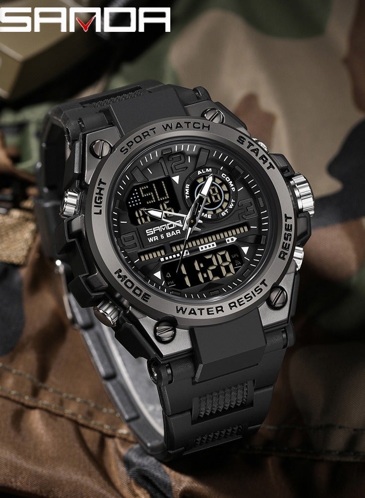 SANDA Men Sports Quartz Watches Dual Display LED Electronic Digital Wristwatches Waterproof Military Watch - Image 1