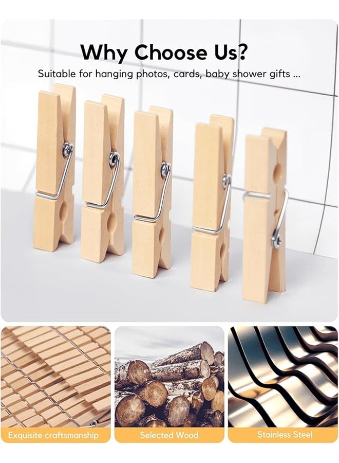 48 Pcs Wooden Clothespins Heavy Duty Natural Wood Laundry Clips, Strong Grip Clothes Pegs for Hanging Clothes, Photos, Crafts, DIY Projects, Home Kitchen Drying Rack Accessories, Reusable Eco-Friendly Clips - Image 3