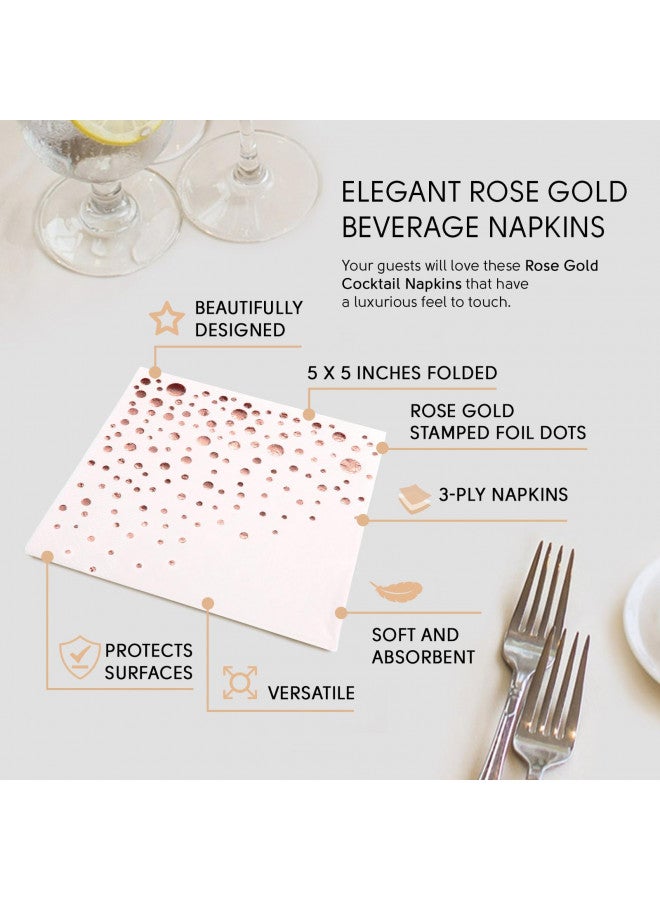 The Essential Concierge Stylish Rose Gold Napkins -Disposable Rose Gold Cocktail Napkins - 100 Rose Gold Napkins for Party - 5x5 Inch Rose Gold Napkins for Wedding - 3- Ply Rose Gold Paper Napkins- Rose Gold Dessert Napkins - Image 4