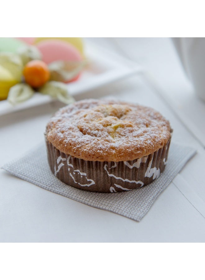 Restaurantware Premium 3.2 Inch, 4 Ounce Baking Cups: Regular-Ridged Round Paper Baking Cups Perfect for Muffins, Cupcakes or Mini Snacks - Brown Chocolate Wisp Print Design - Disposable - 200ct Box - Image 3