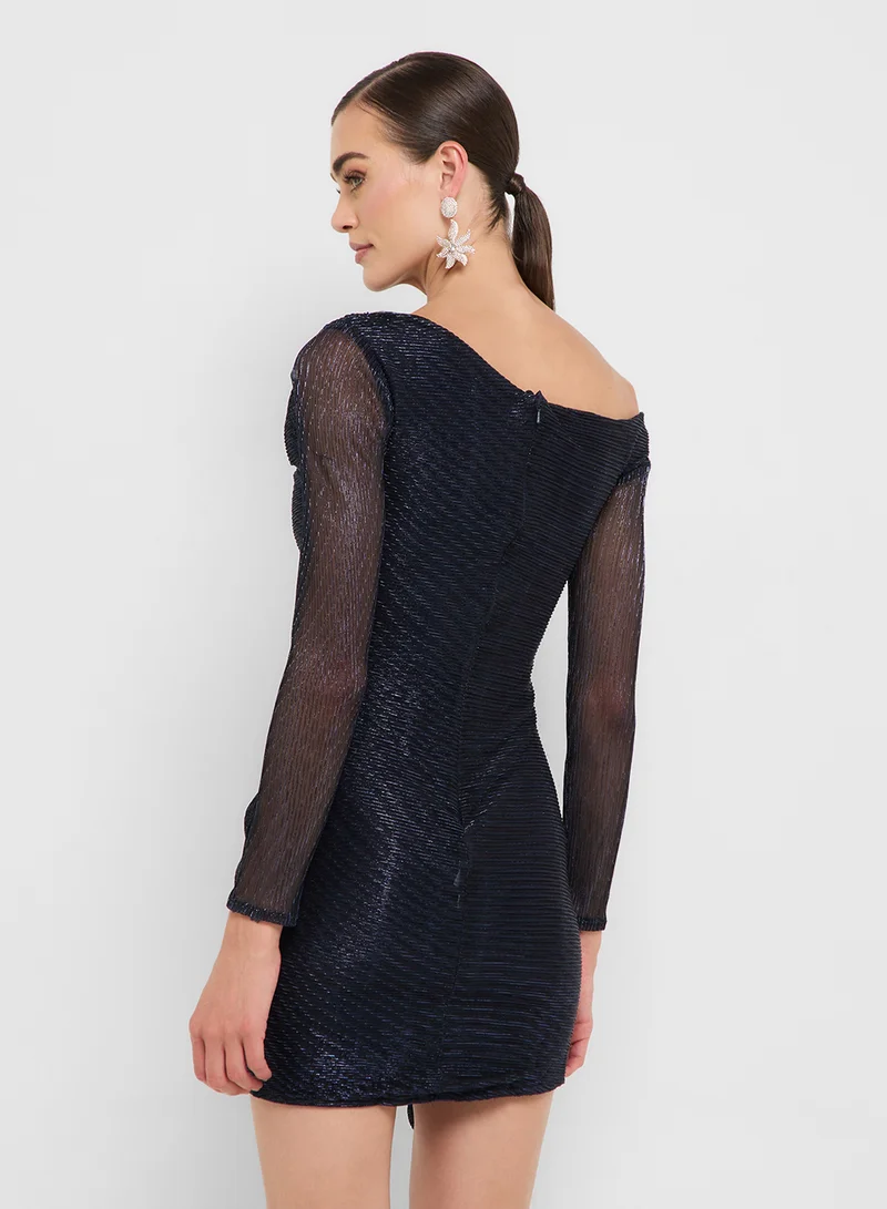 جينجر بوتيك eclat luxe assymetric shoulder draped ruffle detail dress