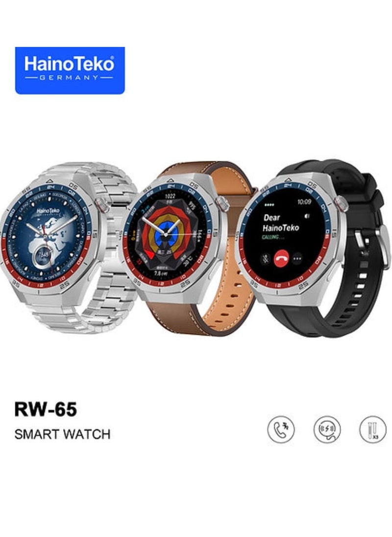 Haino Teko - Smart Watch GT5 Pro Round Screen AMOLED Display with 3 Pair Straps and Wireless Charger - Image 1