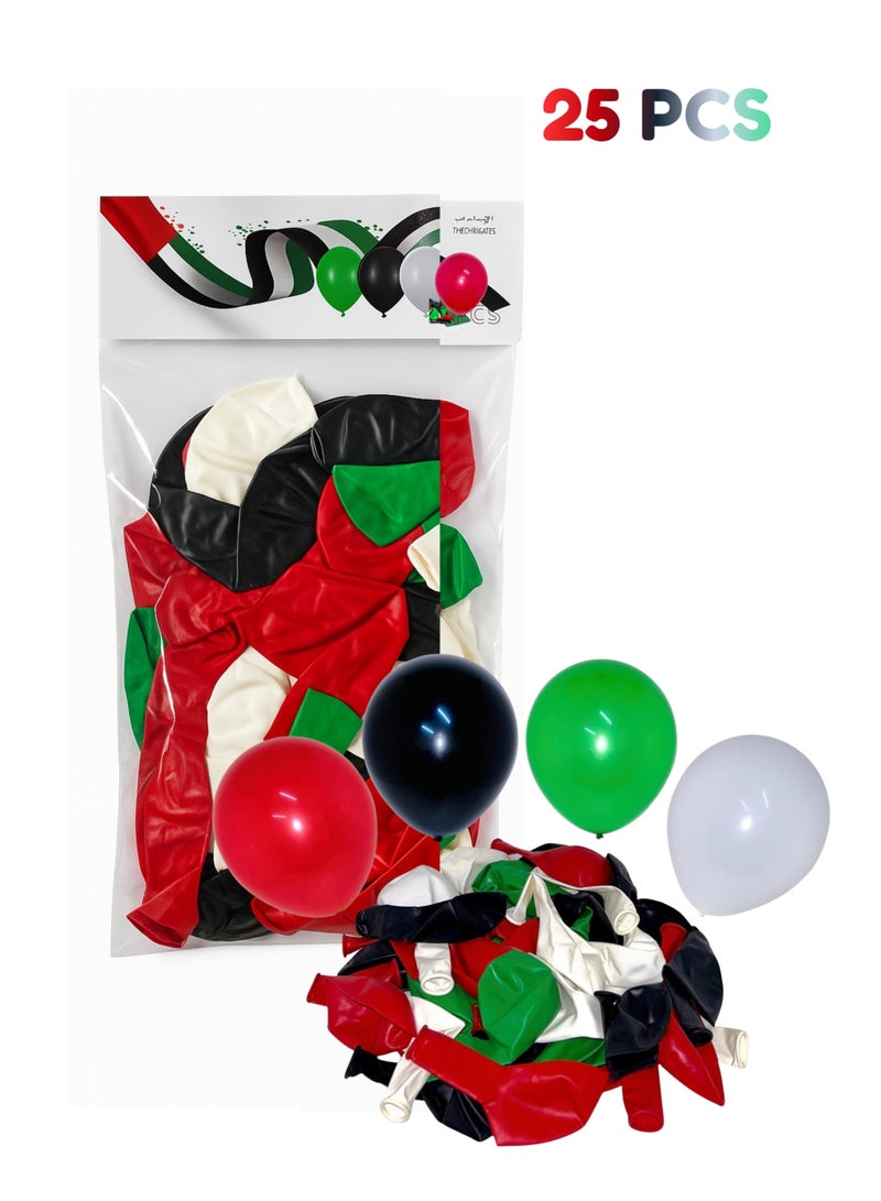 UAE National Day Balloons – 25PCS Red, Green, White & Black Latex Balloons | National Flag Theme | Party Decoration Supplies for UAE National Day, Celebrations & Events - Image 1