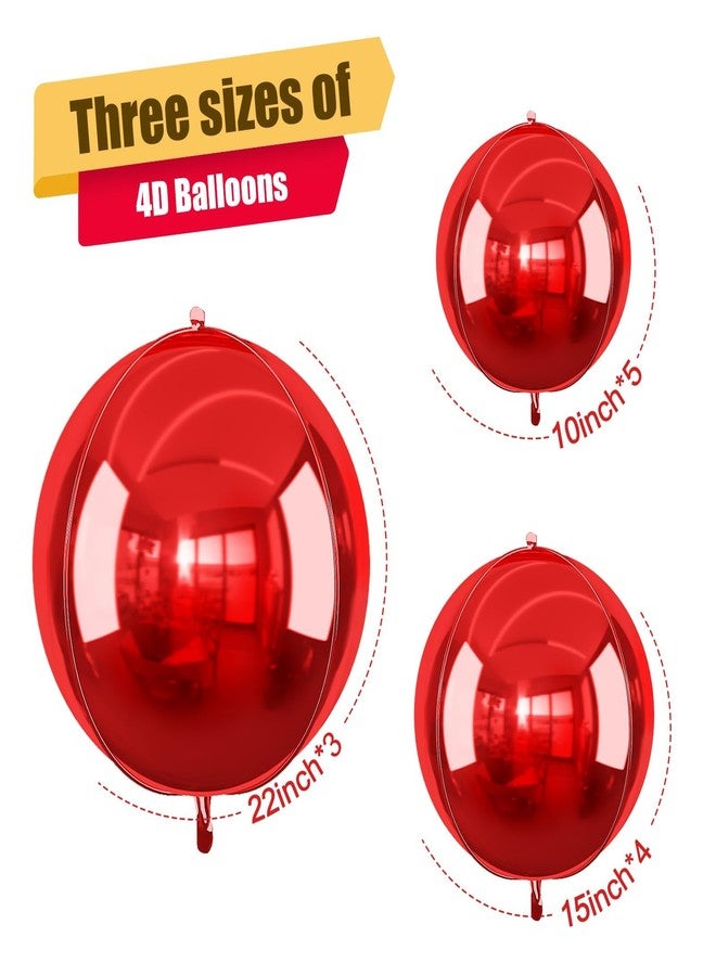 Vibzox 12Pcs Red Round Foil Balloons, 22" 15" 10" 4D Ball Balloons, Metallic Red Foil Balloon for Wedding Birthday Graduation Christmas New Year Party Decoration Supplies Backdrops - Image 2
