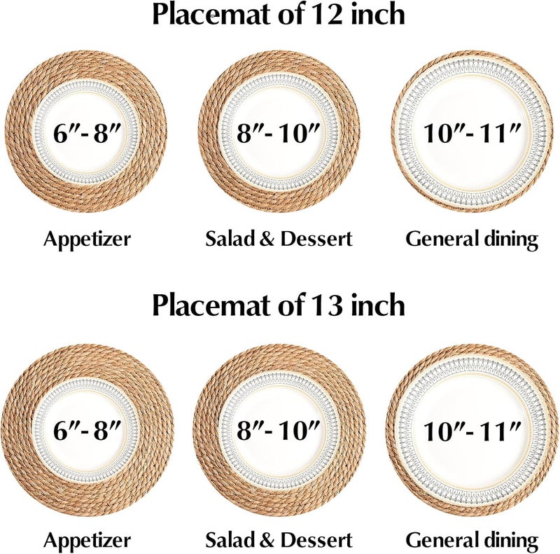 Dimpola Round Woven Placemats 13 Inch Set of 10 - Boho Rattan Placemat Natural Water Hyacinth Placemats, Farmhouse Weave Place Mats, Rustic Braided Wicker Table Mats for Dining Table,Home,Wedding - Image 3
