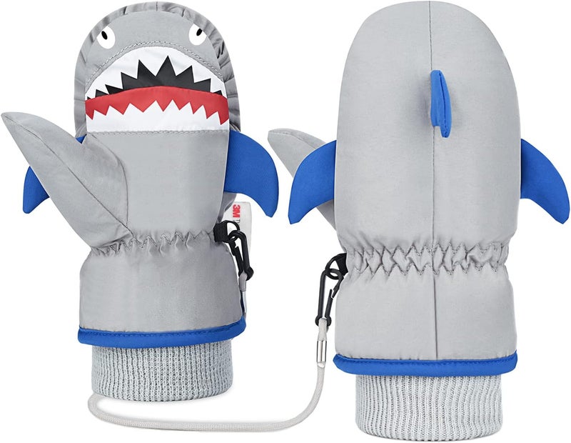 7-Mi Kids Mitten Winter, Snow Gloves for Skiing & Snowboarding Lined Warm Long Cuff with String for 4-6 Years Boys & Girls - Image 1