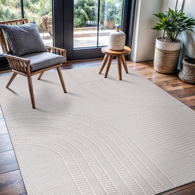 MICRO LOOP RUG 5X7 MODERN LUXURY GEOMETRIC ARCH AREA RUGS SOFT HIGH AND LOW PILE STAIN RESISTANT EASYCLEANING NONSHEDDING FOR LIVING ROOM OFFICE INDOOR CARPET 5 X 7 WHITE