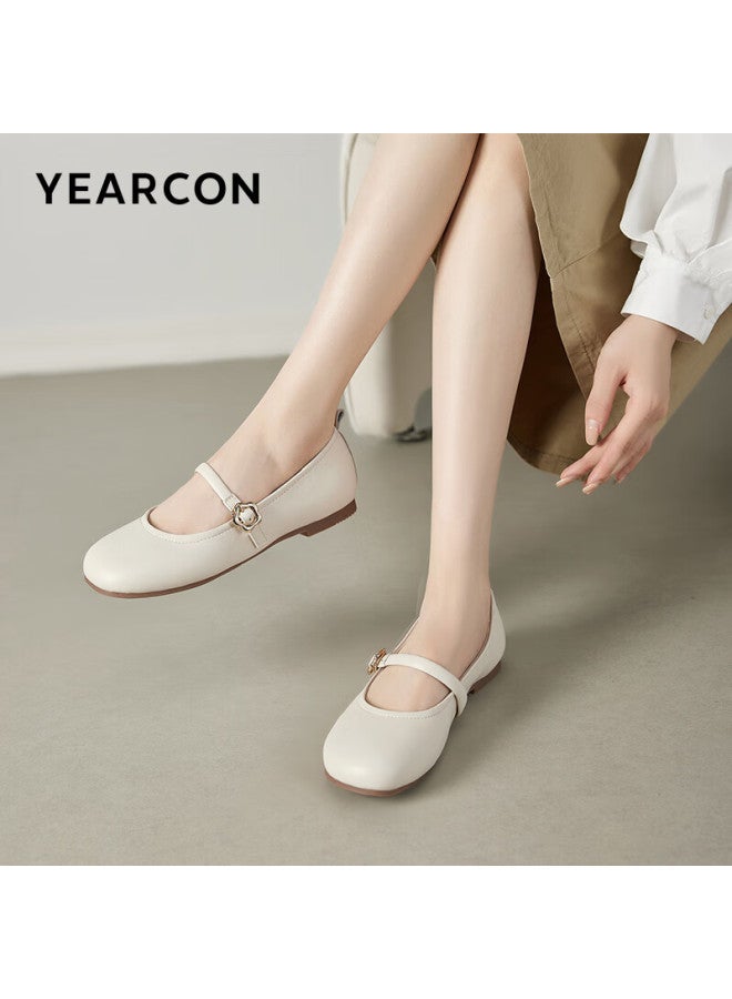 YEARCON Yierkang Women's Thin-soled Work Shoes Shallow-mouth Mary Jane Single Shoes Mother Shoes 26243w Beige Size 39 - Image 2