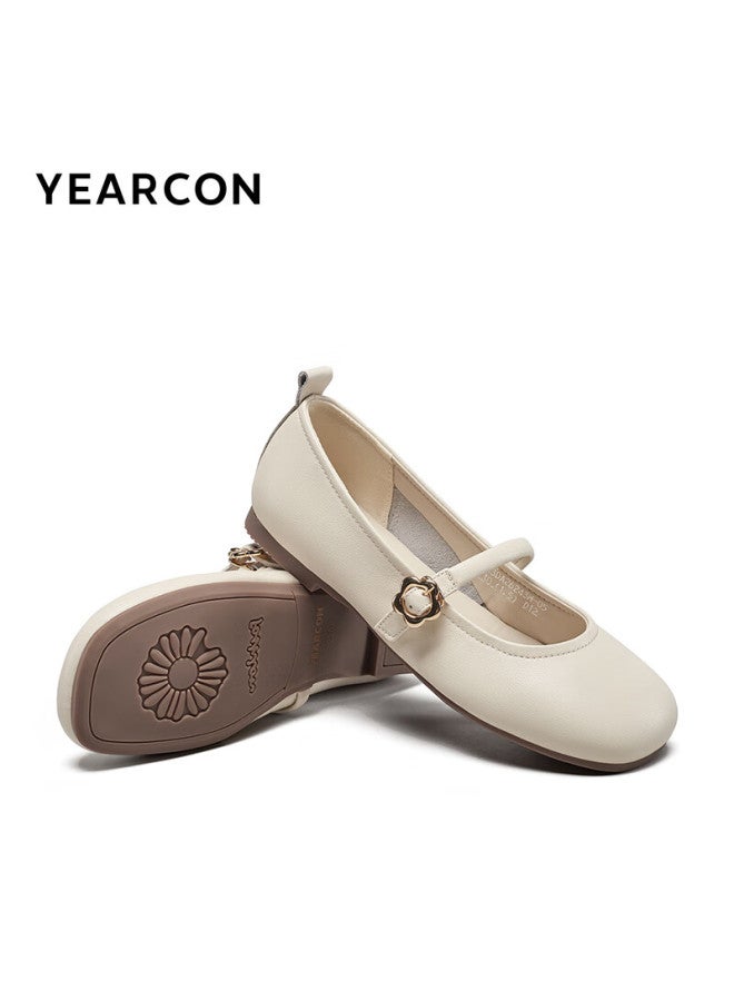 YEARCON Yierkang Women's Thin-soled Work Shoes Shallow-mouth Mary Jane Single Shoes Mother Shoes 26243w Beige Size 39 - Image 4